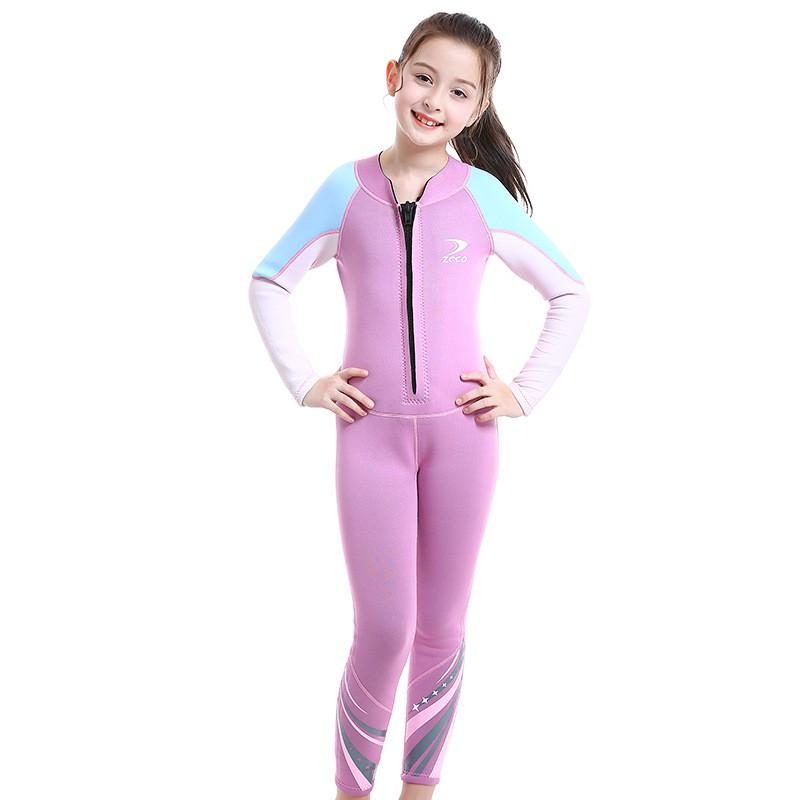 2.5mm Kids Wetsuit Girls Long Sleeve Full Body Dive Suit Warm UV Protection Swimming Surfing Snorkeling
