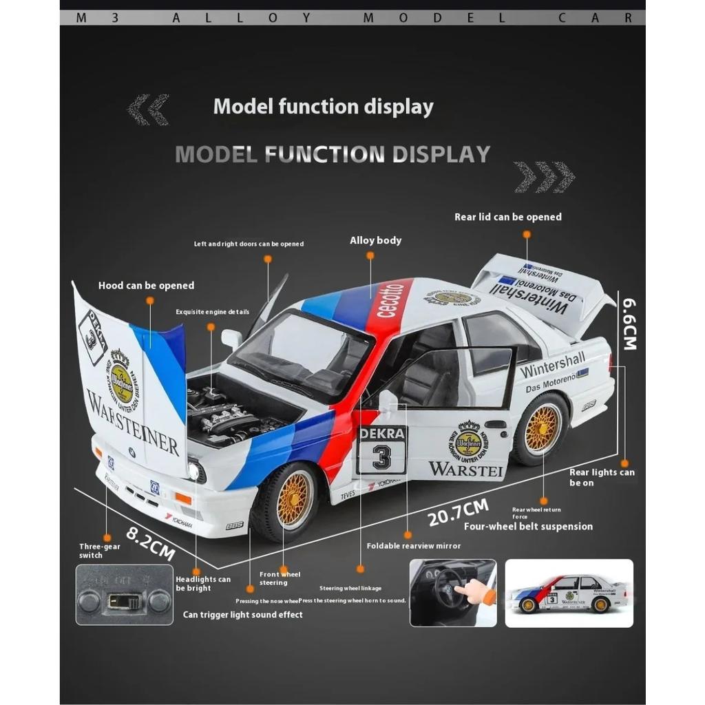 1/24 BMW M3 Sport EVO Alloy Sports Car Model Diecasts Metal Track Racing Car Vehicles Model Sound Light Simulation Kids Toy Gift