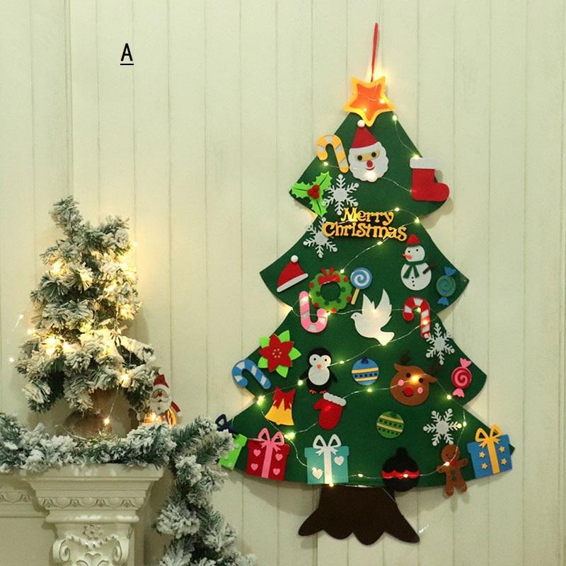 DIY Felt Christmas Tree Wall Hanging Artificial Xmas Tree with Santa Claus Snowflakes Ornament New Year Party Supplies Gift