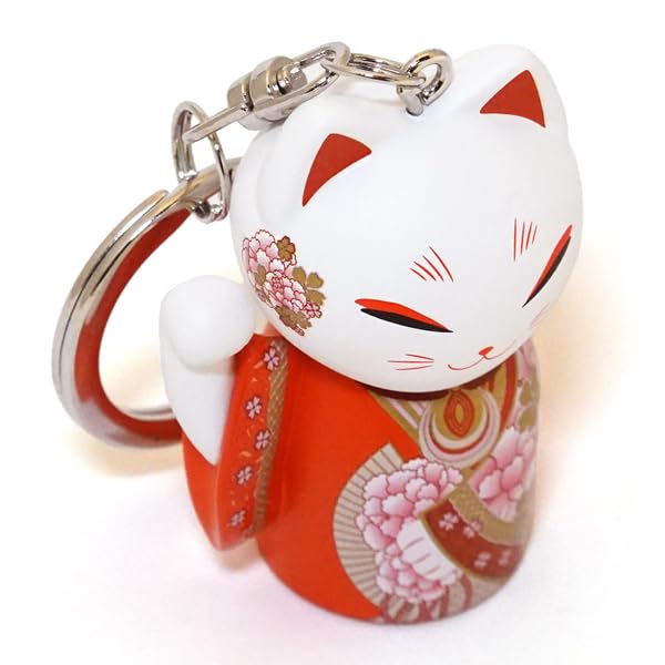 [kimmidoll] Manekineko Nyckelring Figur, Maneki-neko, Lyckoamulett, Lycka, Ekonomiskt Välstånd, Affärsframgång, Kimono, Japansk Stil (HARU)