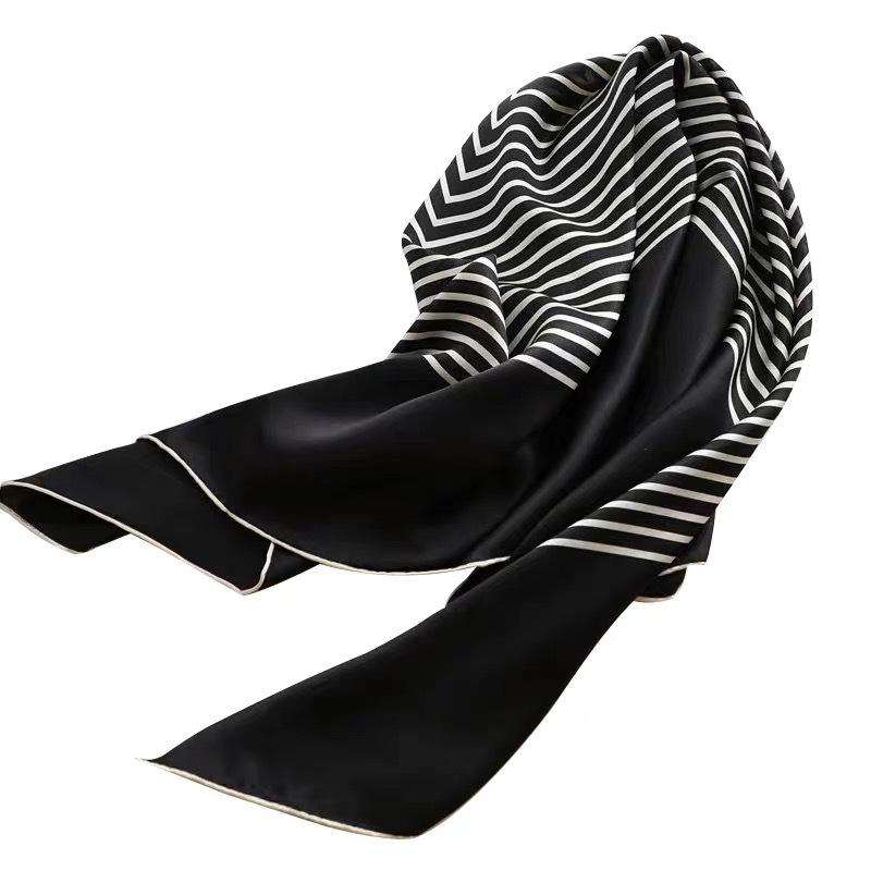 Nordic style silk striped pattern large square scarf punched silk scarf ins classic versatile handmade hand roll