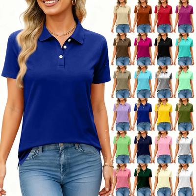 Damenmode Lässig Revers Kurzarm Farbhemd Damen Button-Up Oberteile