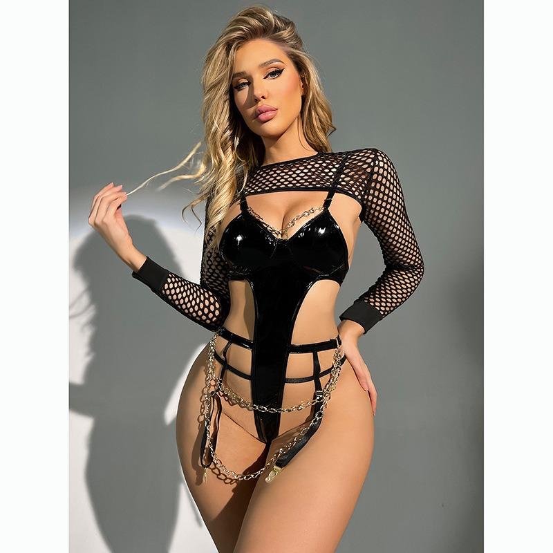 Erotic underwear mirror patent leather garters nightclub perverted training tied bondage even