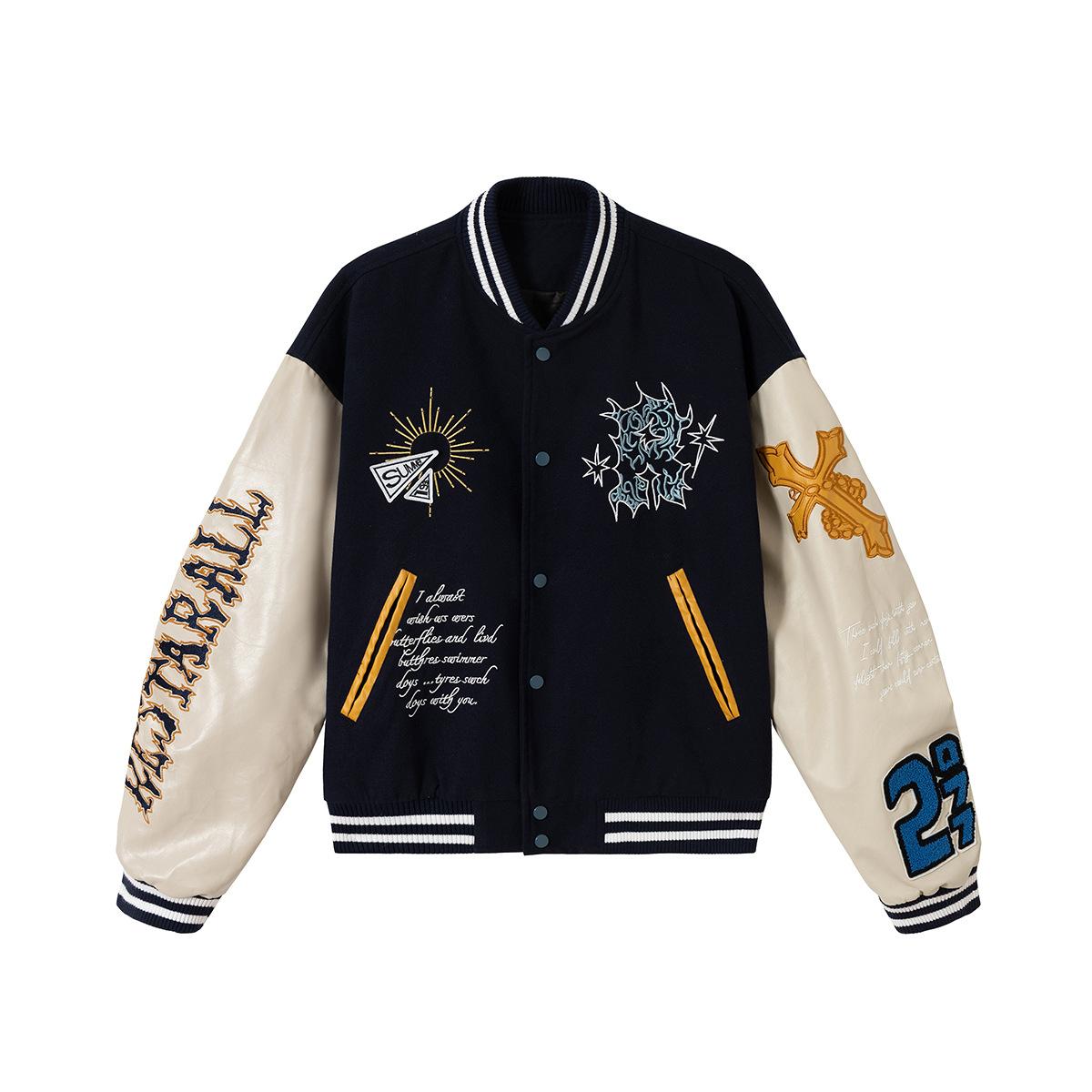 Tide brand autumn American retro heavy industry embroidered baseball jacket totem design coat M тёмно-синий