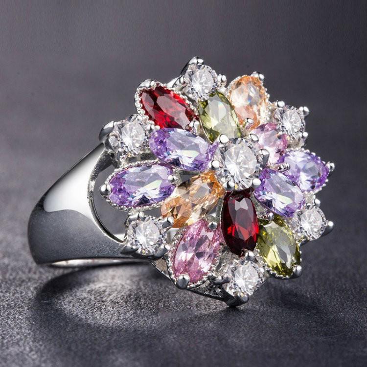 Colorful Zircon Princess Ring: Copper Inlaid Luxury Fashion for Women Size 6