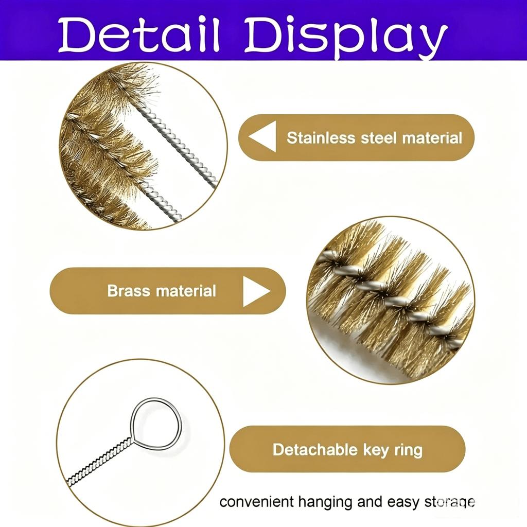 1pcs Copper Bristles Pipe Cleaner Brush Versatile Metal Wire Brush Flexible for Cylinder Bores Cleaning Accessories Reusable