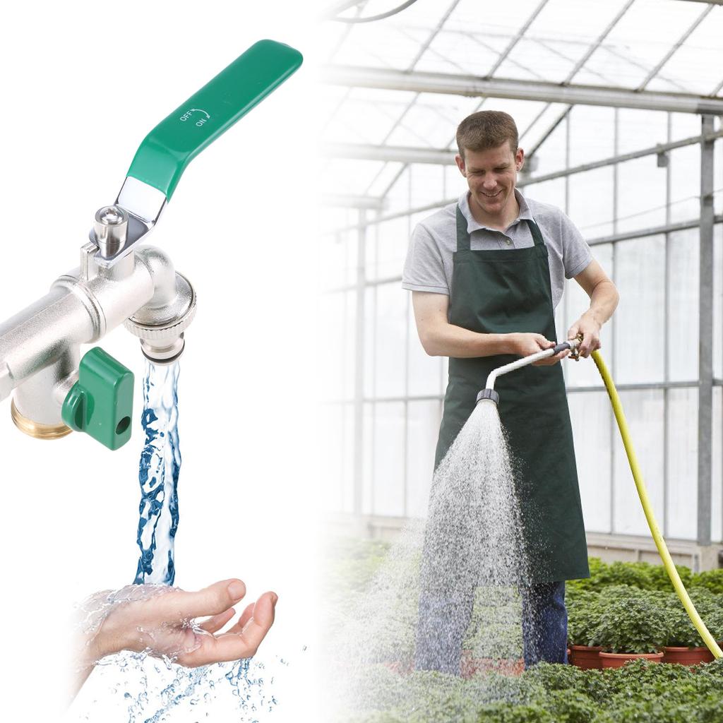 Upgrades Double Outlet Garden Tap Set Stainless Steel Valves Hose Fitting Double Spout Metal Garden Faucet for Outdoor