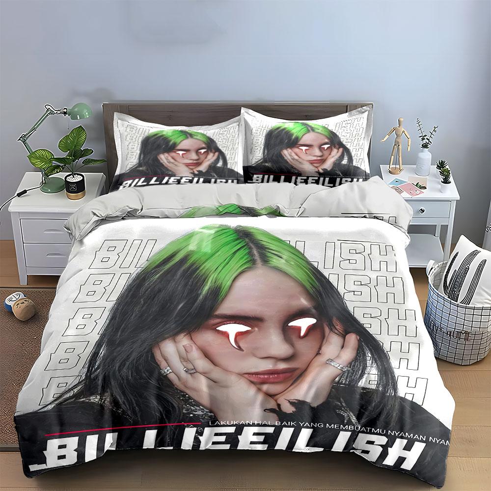 Billie Eilish Artistic Portrait Bedding Duvet Cover Set Duvet Cover Pillowcases (1*Duvet Cover 2*Pillowcases, Without Duvet Insert)
