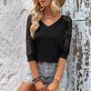YYFS Women's Fashion Casual Lace Print Long Sleeve V-Neck Blouses & Shirts