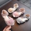 Lace Pearl Big Flower Princess Sandals, Crystal Soft Sole Peep Toe Shoes for Girls