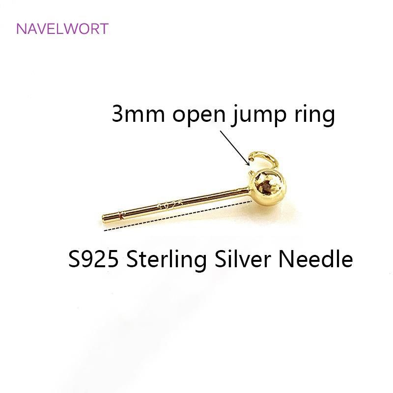 S925 Sterling Silver Pin Findings 14K Gold Plated Ball Shape Stud Earring Base For DIY Jewelry Making Accessories Wholesale