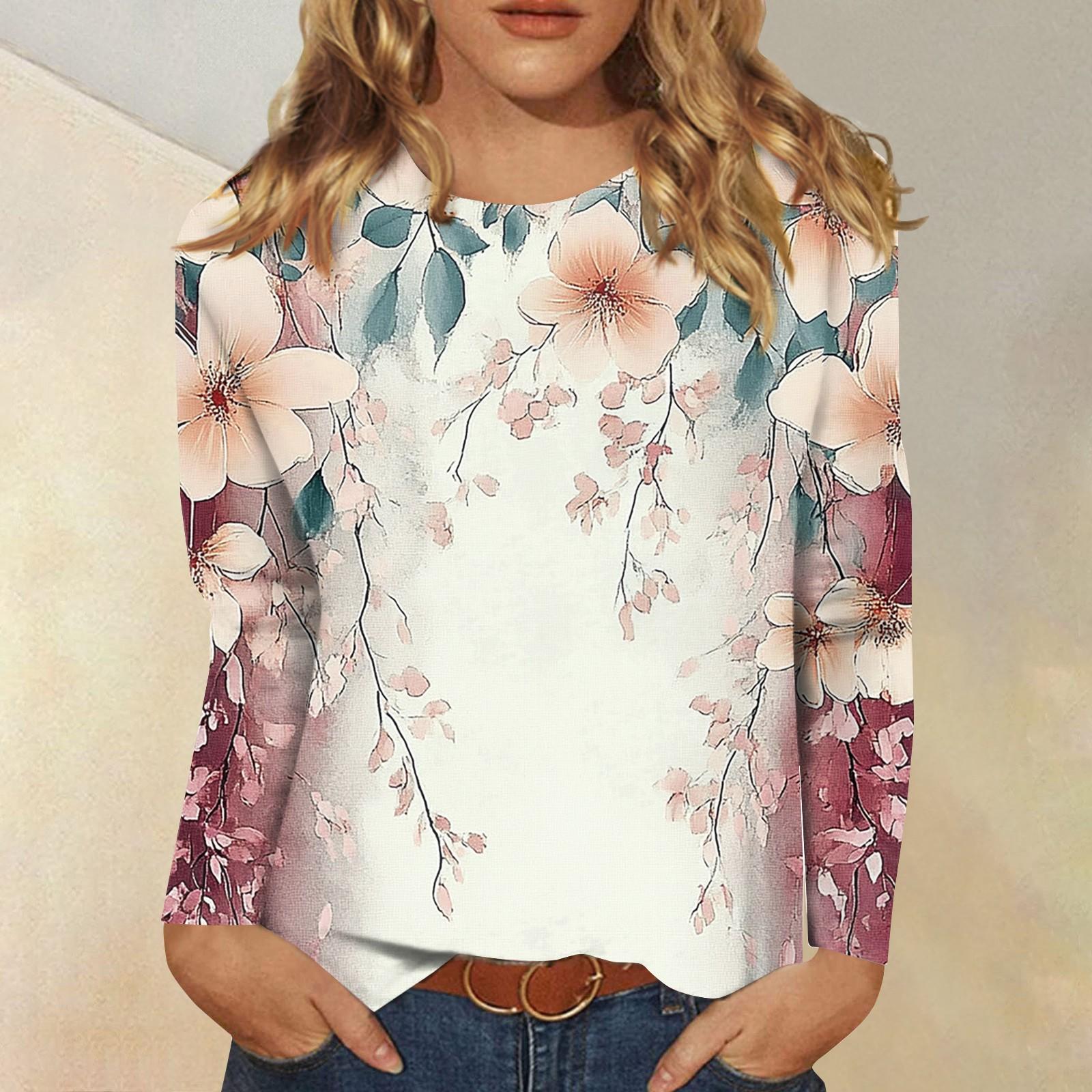 

Женская модная повседневная футболка с круглым вырезом и длинным рукавом с принтом, топ XL