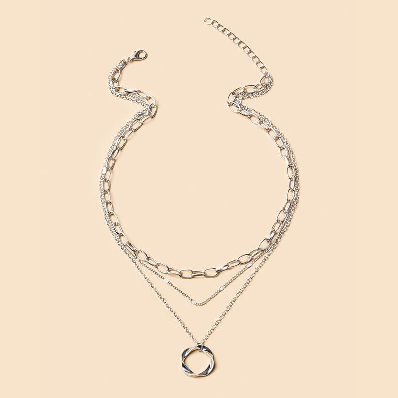 Layered Chain Necklace For Women, Zinc Alloy Multi-Strand Necklace With Interlocking Pendant, Statement Choker Jewelry For Daily Wear & Gifting
