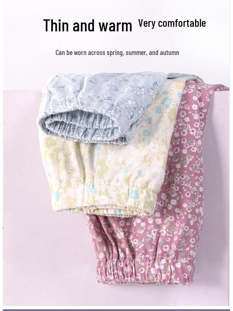 Women's Pure Cotton Knit Pajama Pants - Spring/Summer, Loose Fit, Plus Size, Elastic Waist, Mosquito-Proof