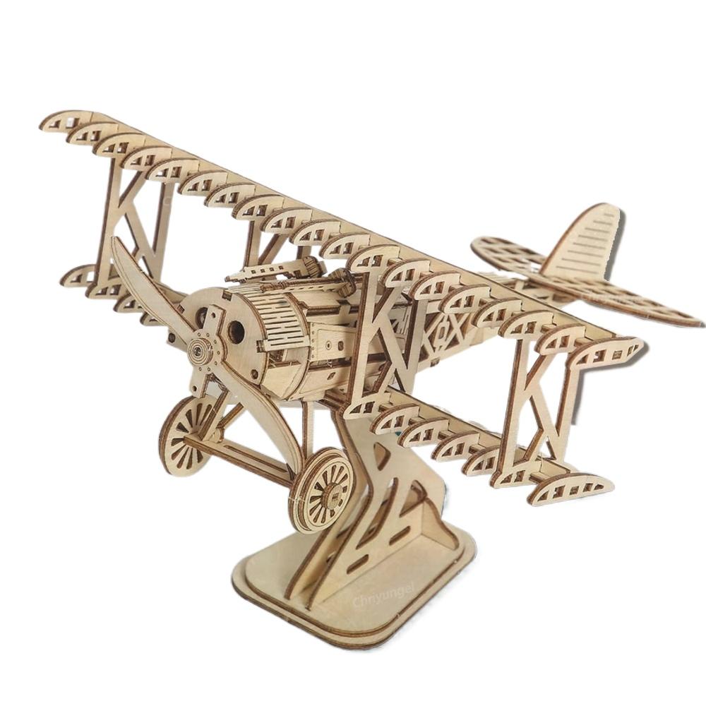3D Wooden Puzzle Bi-Plane Aircraft Model Kits DIY Assembly 3D Puzzle for Adults Teens Brain Teaser Home Decor Crafts