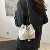 Trendy Black Silver Pink White Pu Bucket Bag For Women With Chic Chain Detail