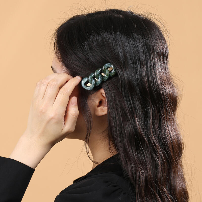 Marble Chain Bangs Hair Clip (Green)