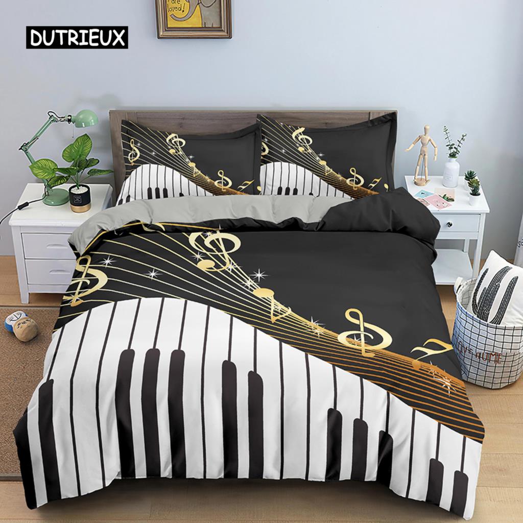 Music Notes Bedding Set Duvet Cover Set Piano Keys Keyboard Bed Set Classic Music Melody Comforter Cover for Kids Boys Girls