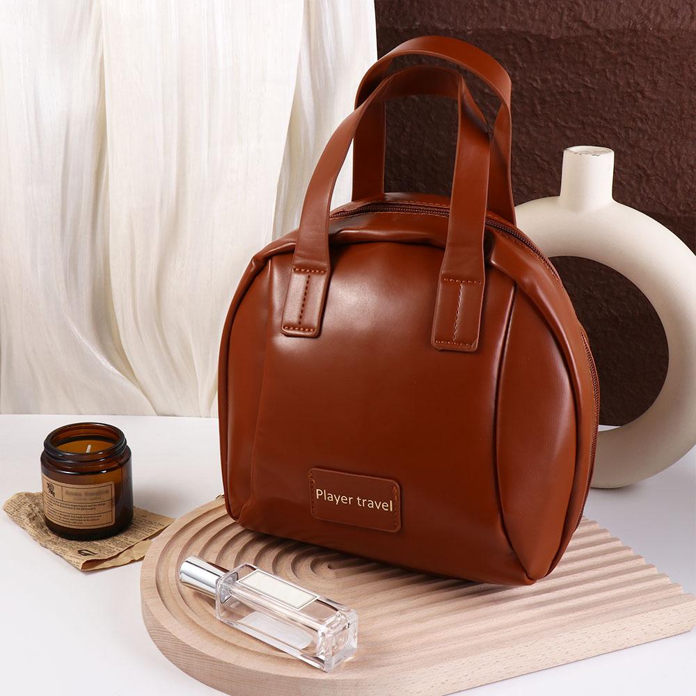 Fashion Zipper PU Leather Cosmetic Bag Handbag Shell Bag Makeup Pouch Bag Makeup Tote Korean Style Travel Wash Bag Female/Girls