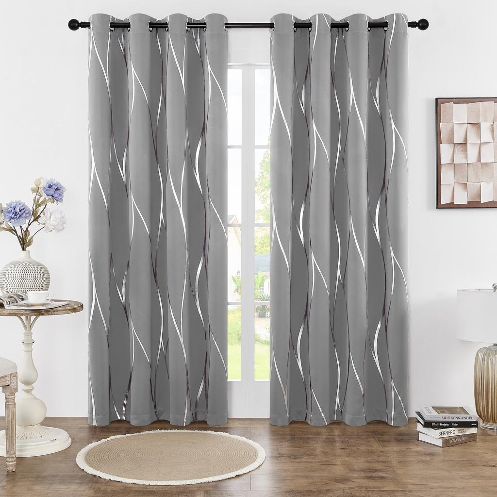 Σετ 2 Συσκοτιστικών Κουρτινών Με Κρίκους Θερμομονωτικών Σκίασης Δωματίου Με Εκτύπωση Φύλλου Κυματισμού Για Υπνοδωμάτιο