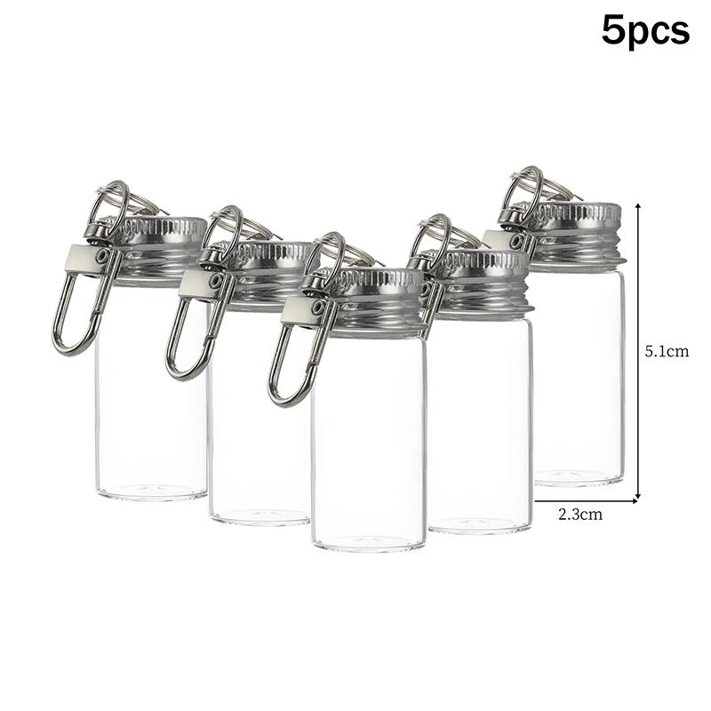 7/10Ml Storage Bottle With Love Keychain Transparent Glass Bottles Aluminium Cap Empty Jars Liquid Containers Dispenser Decor