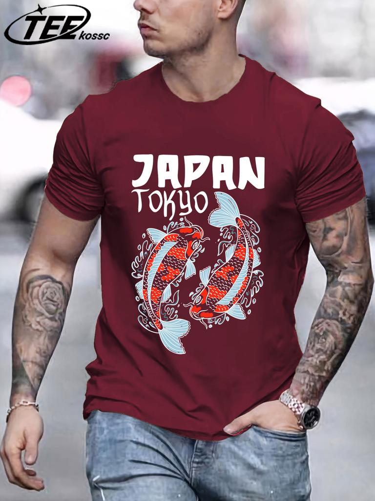 Harajuku Japan Tokyo Koi TShirts Men Cotton Casual T Shirt Breathable Summer Sportswear Unisex Loose Crewneck Short Sleeve