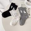 Socks Women's Spring and Autumn Tube Socks Cute Cartoon Black and White Gray Alpaca Women's Socks Versatile College Style Stockings