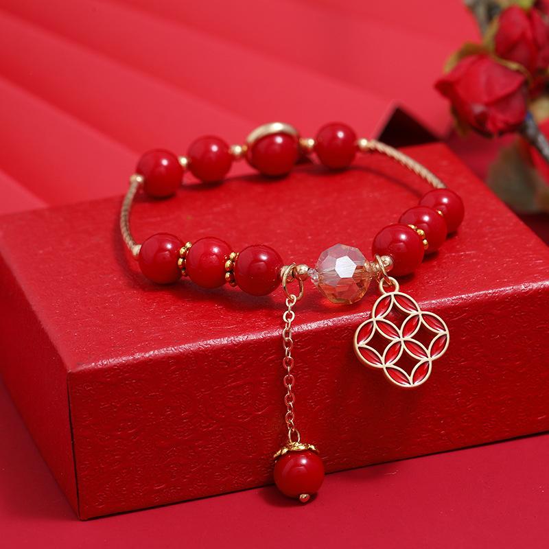 Niche design new exquisite bracelet retro red crystal simple and versatile student creative round bracelet female
