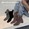 Pile Boots Women's Boots Autumn and Winter New Suede Square Head Thick Heel High Heel Short Boots Knight Boots Korean Button Square Head Boots
