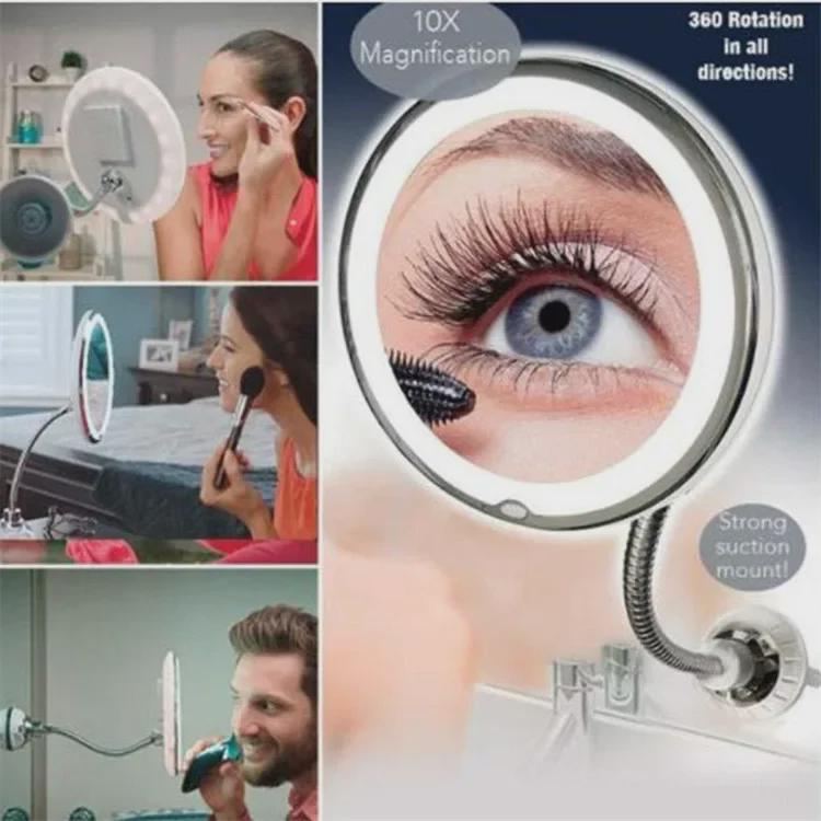 10x Magnification LED Wall-Mounted Makeup Mirror, 360-Degree Rotating & Folding Design