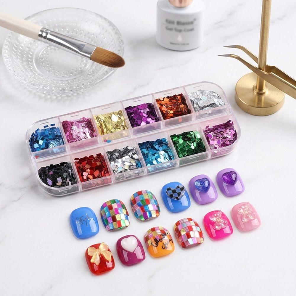 Laser Shiny Nail Glitter Flakes 12-Grid Nail Decoration Accessories  French Manicure