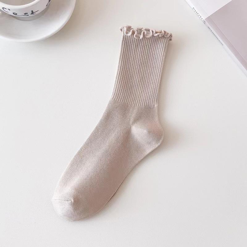 Women's Mid-Calf Ruffled Edge Socks, Autumn Japanese Style, Preppy Sweet Slouch Socks for Mary Jane Shoes