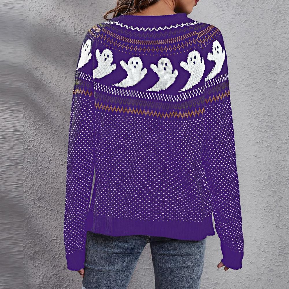 IHUASU Damen Herbst- und Winter Retro Polka Dot Langarm Strickpullover Locker