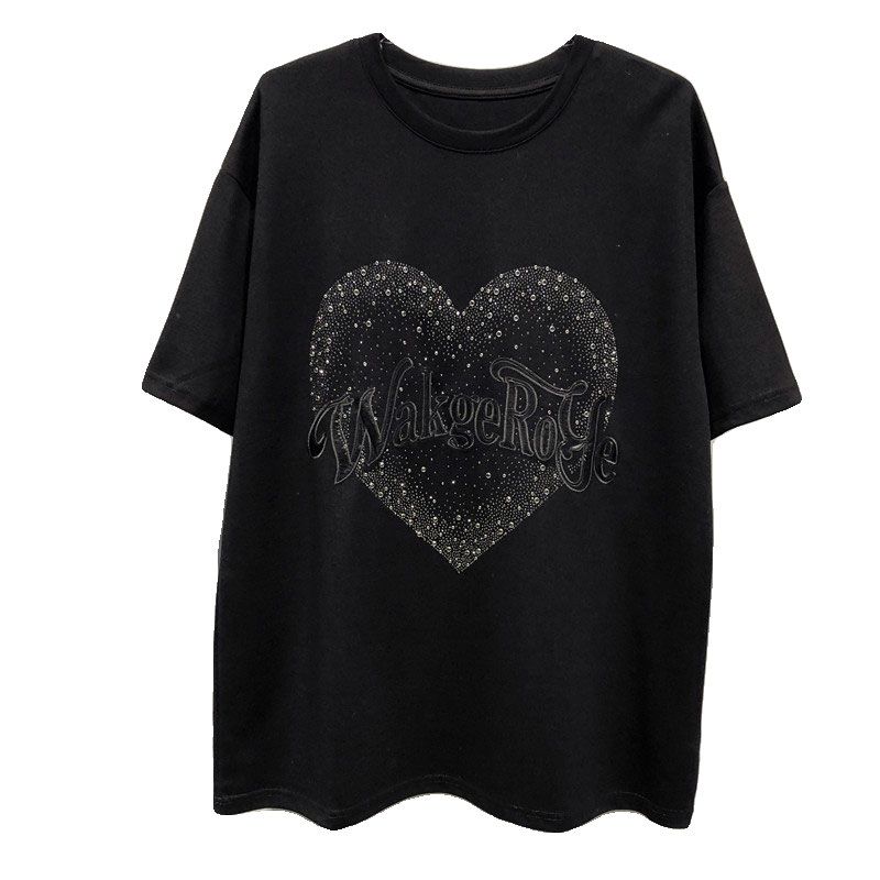 Summer New Loose Diamond Mid-length Casual Versatile Short-sleeved T-shirt Top for Women Round Neck Short-sleeved Pullover