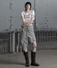 Jenyujeu Lace-Up Asymmetrical Wave Puckering Skirt - Light Gray