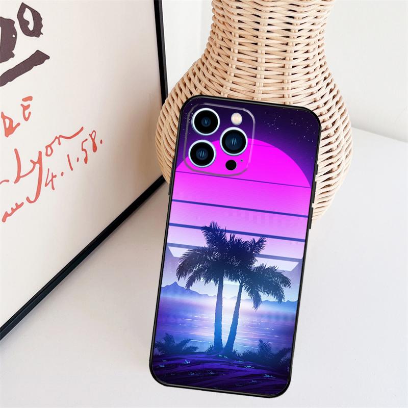 Retrowave Neon Palms Tree Phone Case For iPhone 17 Pro Max 16 15 11 13 12 14 Pro Max mini 15 16 Plus 16e 17 Air Cover