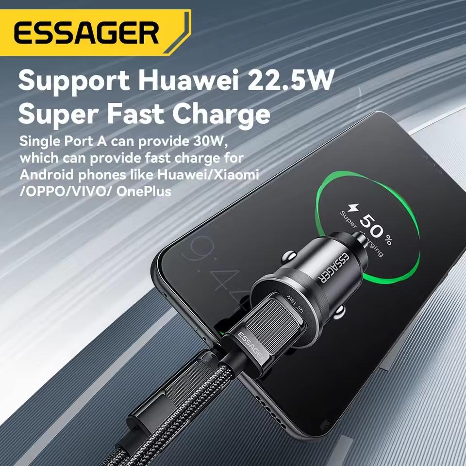 Essager 45W Car Charger QC 3.0 For Huawei Xiaomi Quick Charge SCP Samsung AFC Quick Charge PD 3.0 Type C Portable Phone Charge
