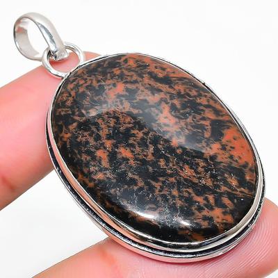 Pingente de prata esterlina 925 com pedra preciosa de obsidiana mogno natural 2,17" w5Y17