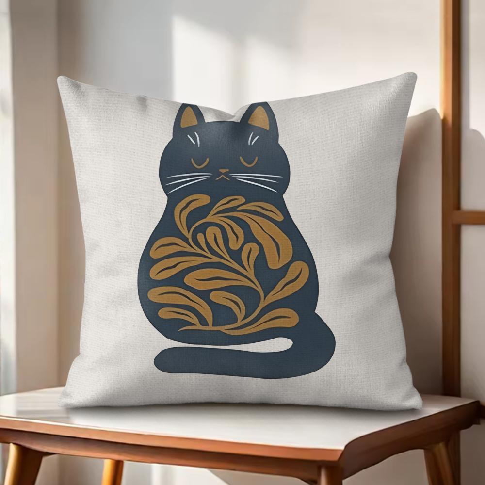 Boho Cats Art Cushion Cover Natural Linen Organic Fabric DoubleSided Printing Couch Pillow Covers Home Decor