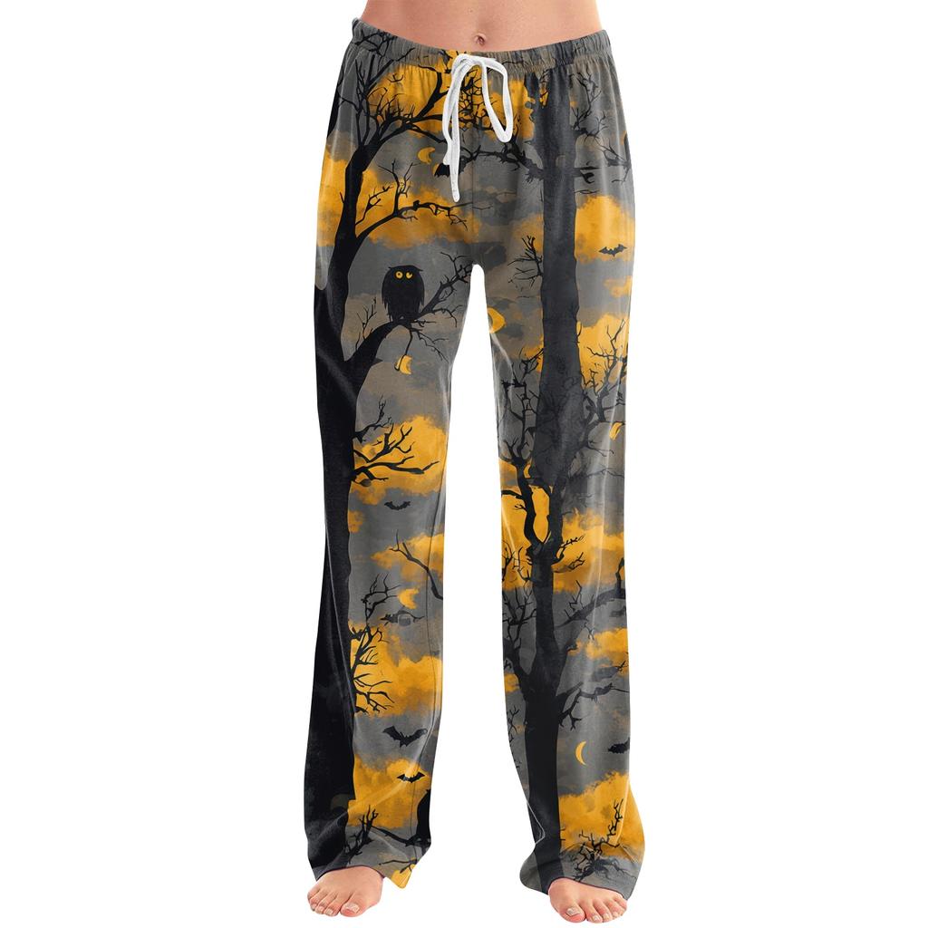 Damen Jogginghose mit Kordelzug, lässige Halloween-Print-Hose, volle Länge, lockere Passform, elastischer Bund, für entspannte Kleidung
