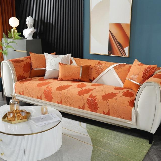 

Jacquard Leaves Chenille Couch Covers Non-Slip Sofa Protector Armchair Towel Slipcover Furniture Cushion cover30x50cm