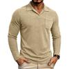 Men Vintage Washed Distressed Long Sleeve Polo Shirt Turn Down Collar Casual Top