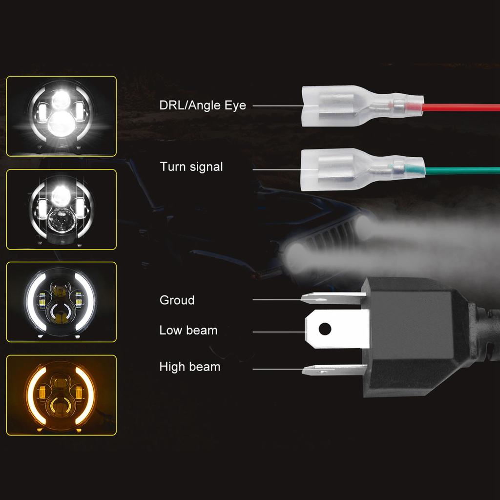 1Pcs 7 Inch Car Motorcycle LED Headlight with DRLCelsiusTurn SignalCelsiusLow BeamCelsius  7   Round Headlight 6000K 100W IP67 Waterproof