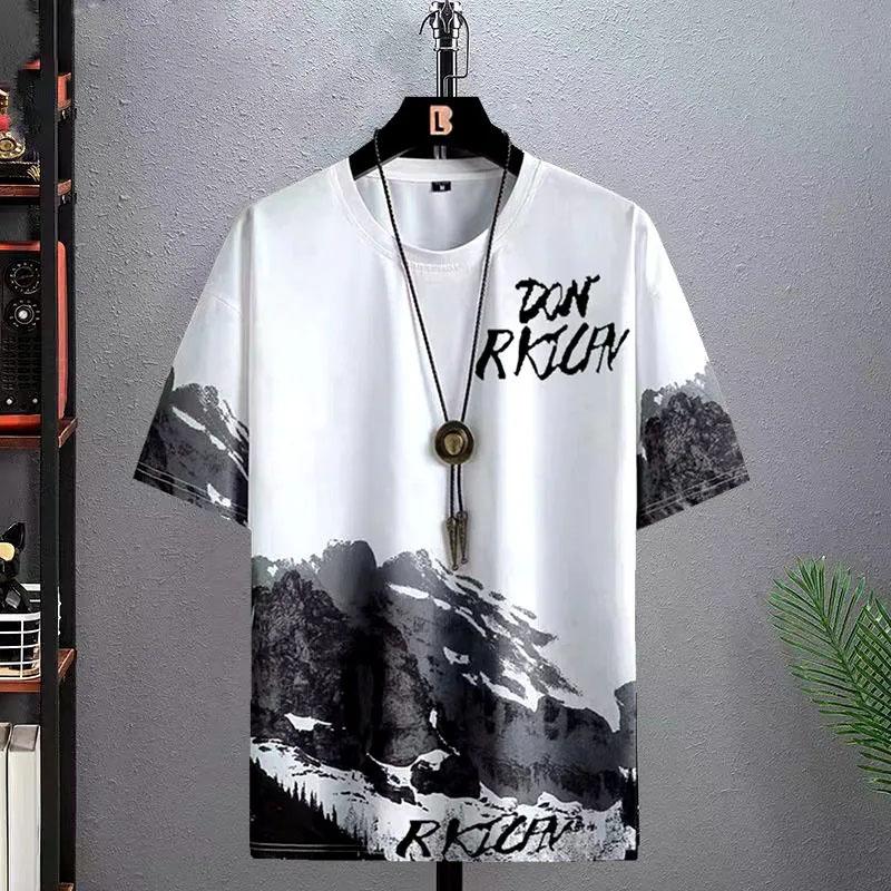 Summer T-shirt Men's New Trendy Ice Silk Trousers Suit Korean Version Large Size Casual Men's Ins Trend Wild and Handsome