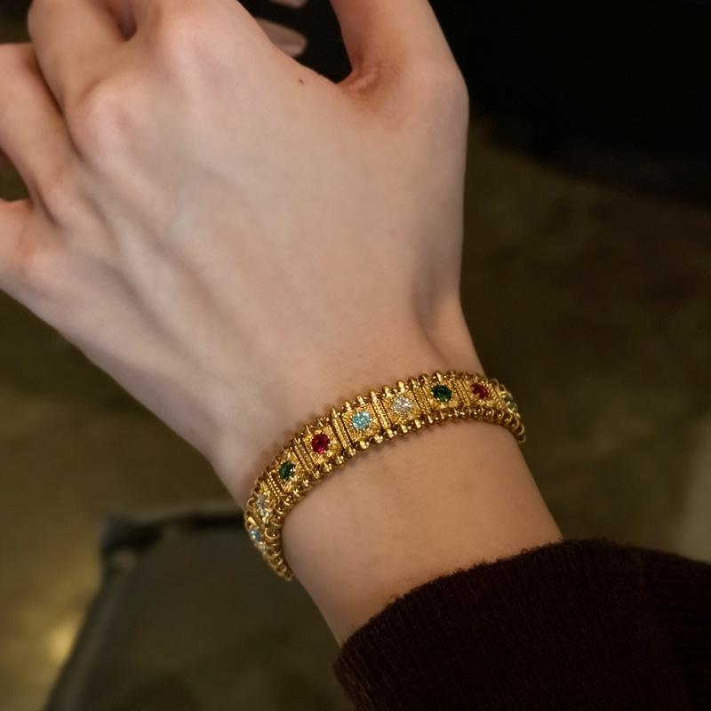 Duobao bracelet ancient gold watch chain women s inlaid color jewelry square double-layer point diamond bracelet jewelry wholesale