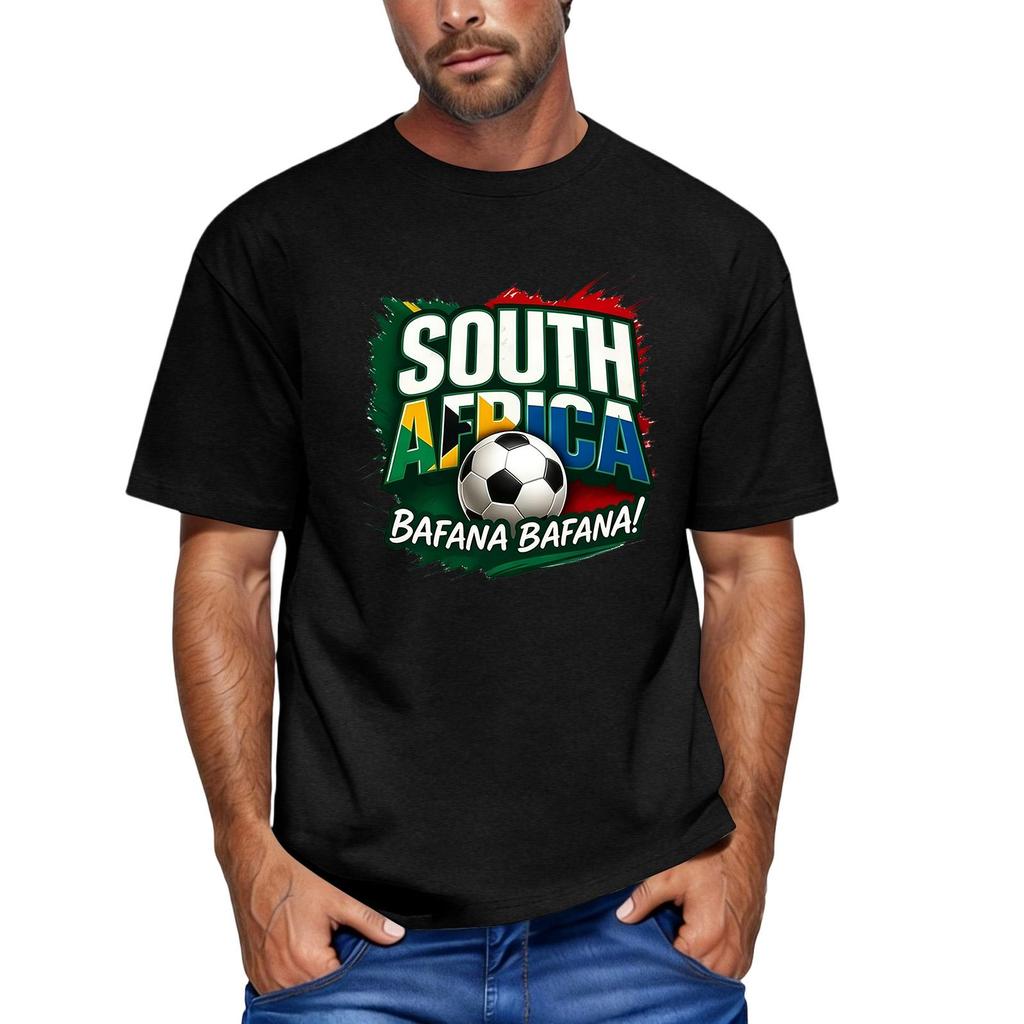 Men's Short Sleeve Crew Neck T-Shirt Featuring South Africa Soccer Graphic Print Bafana Bafana Football Fan Apparel