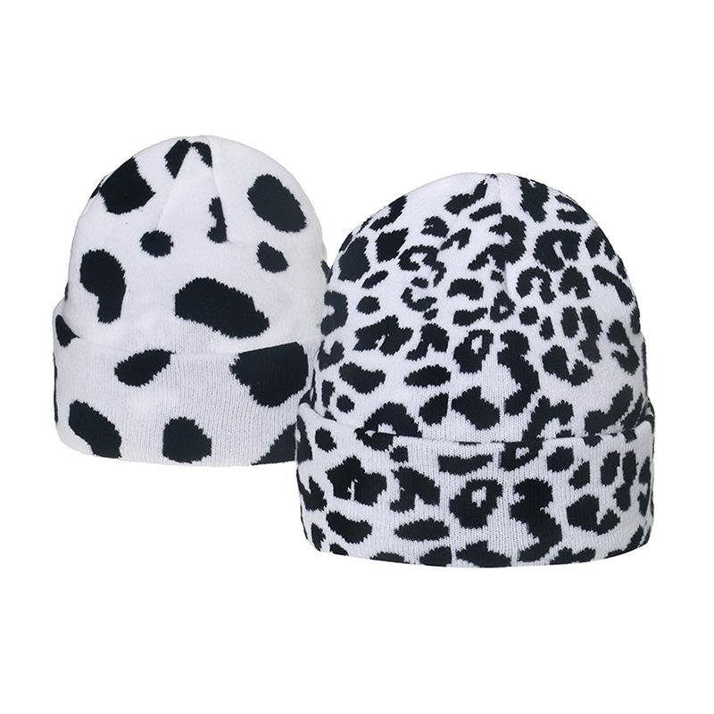 Autumn and Winter Thermal Hat Adult Cow Leopard Print Zebra Plaid Jacquard Knitted Hat Trendy Student Wool Hat Female 2025