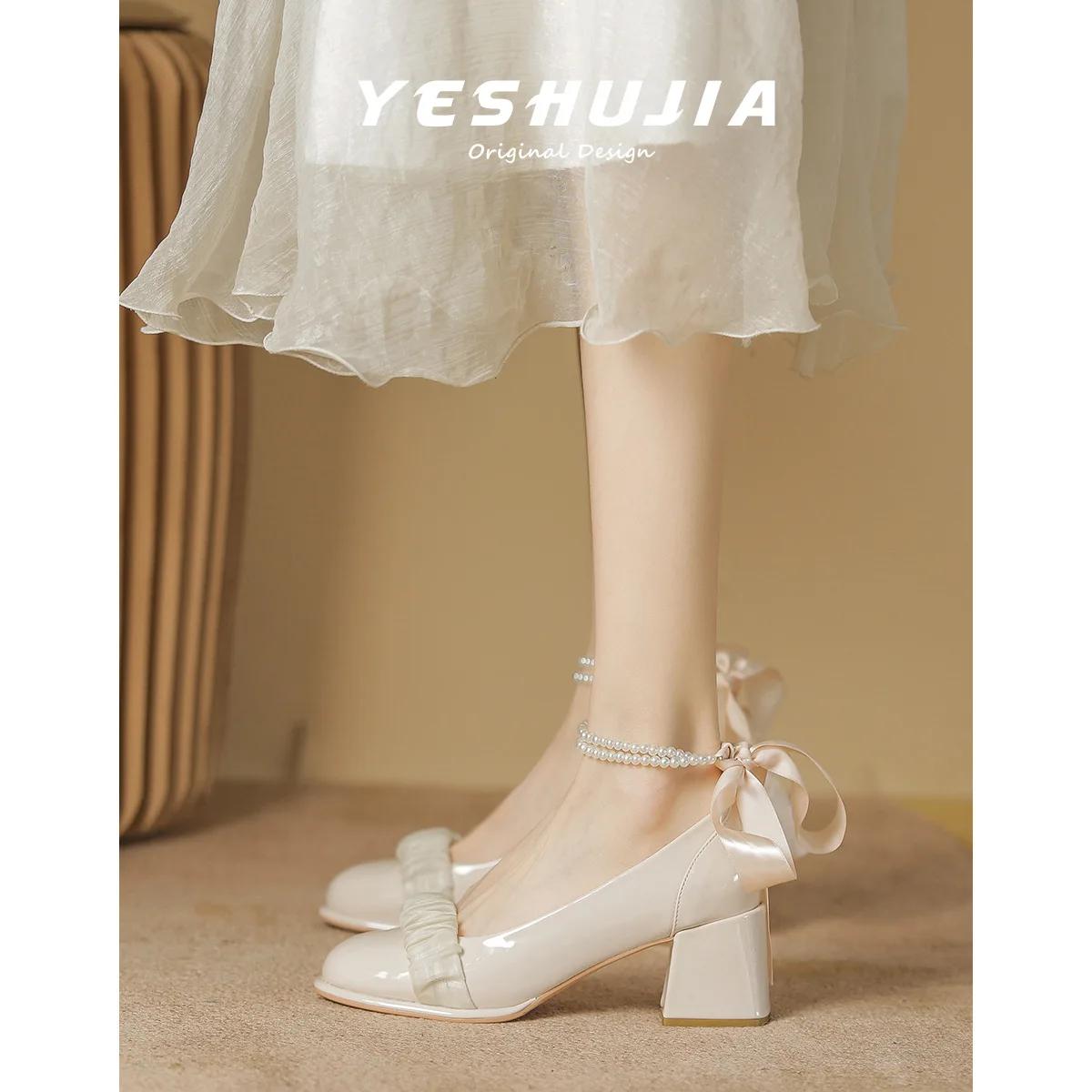 

Fashion Mary Jane Women s Shoes 2025 New Spring Autumn Mesh Butterfly Knot High Heels Shallow Mouth Single Shoe High Heels Zapatos Mujer 34 абрикосовый