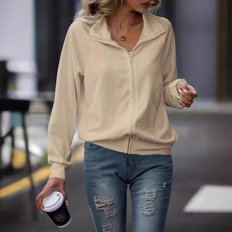 Women's Casual Loose Fit Knitted Jacket Long Sleeve Zipper Design Solid Color Versatile Autumn Winter Outerwear