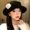Flat-top Black Felt Hat Woolen Women Jazz Hat Elegant Hepburn Style Topper Hat Wedding